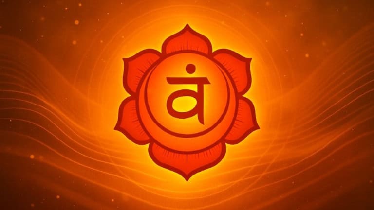 Glowing orange Sacral Chakra symbol with soft frequency waves, representing the transformative energy of the 417 Hz frequency.