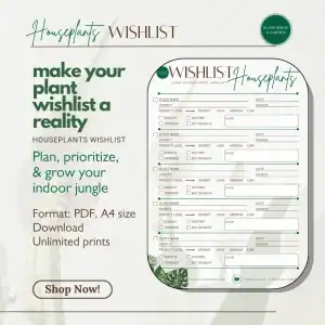 Houseplants wishlist printable — A4 PDF plant wishlist tracker