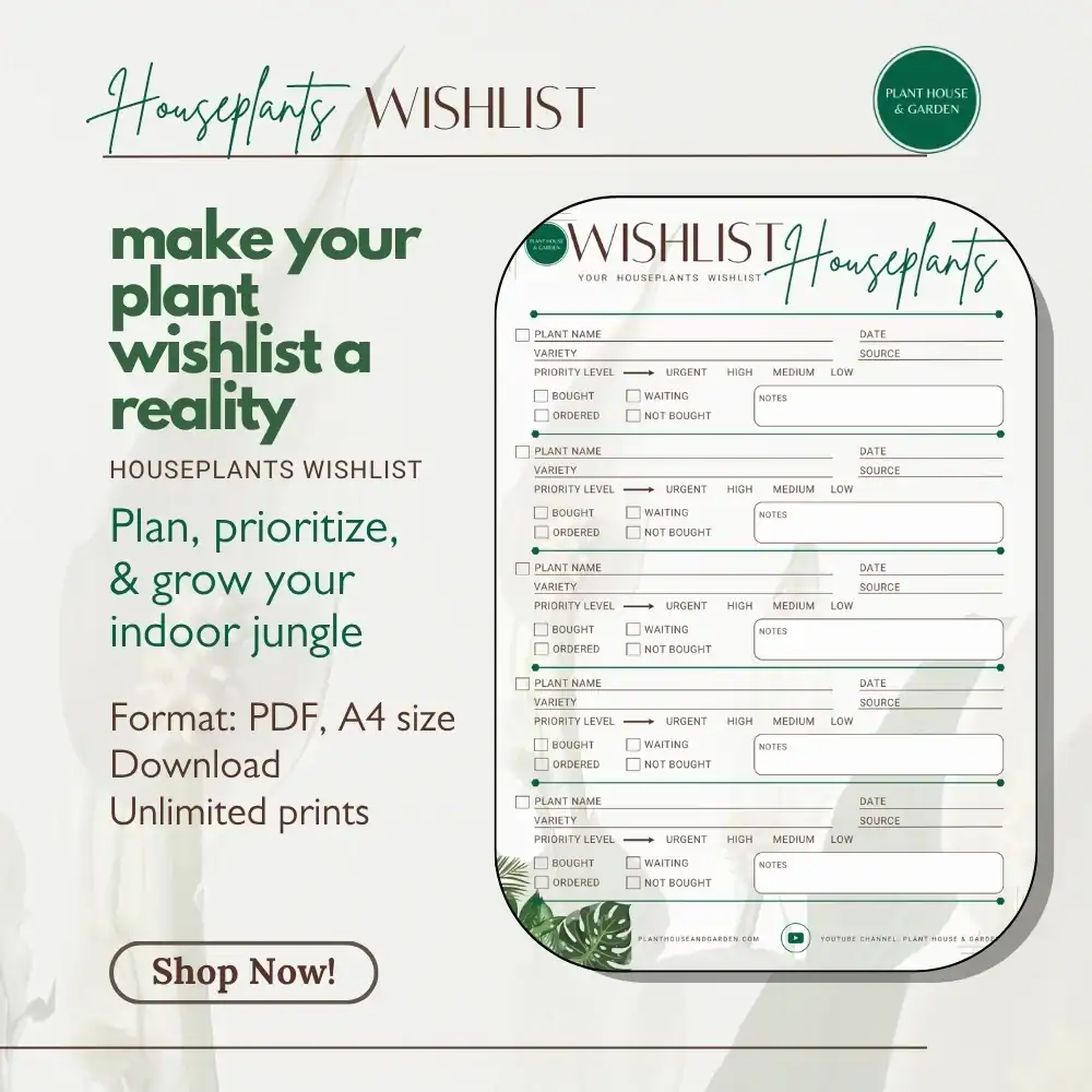 Houseplants wishlist printable — A4 PDF plant wishlist tracker