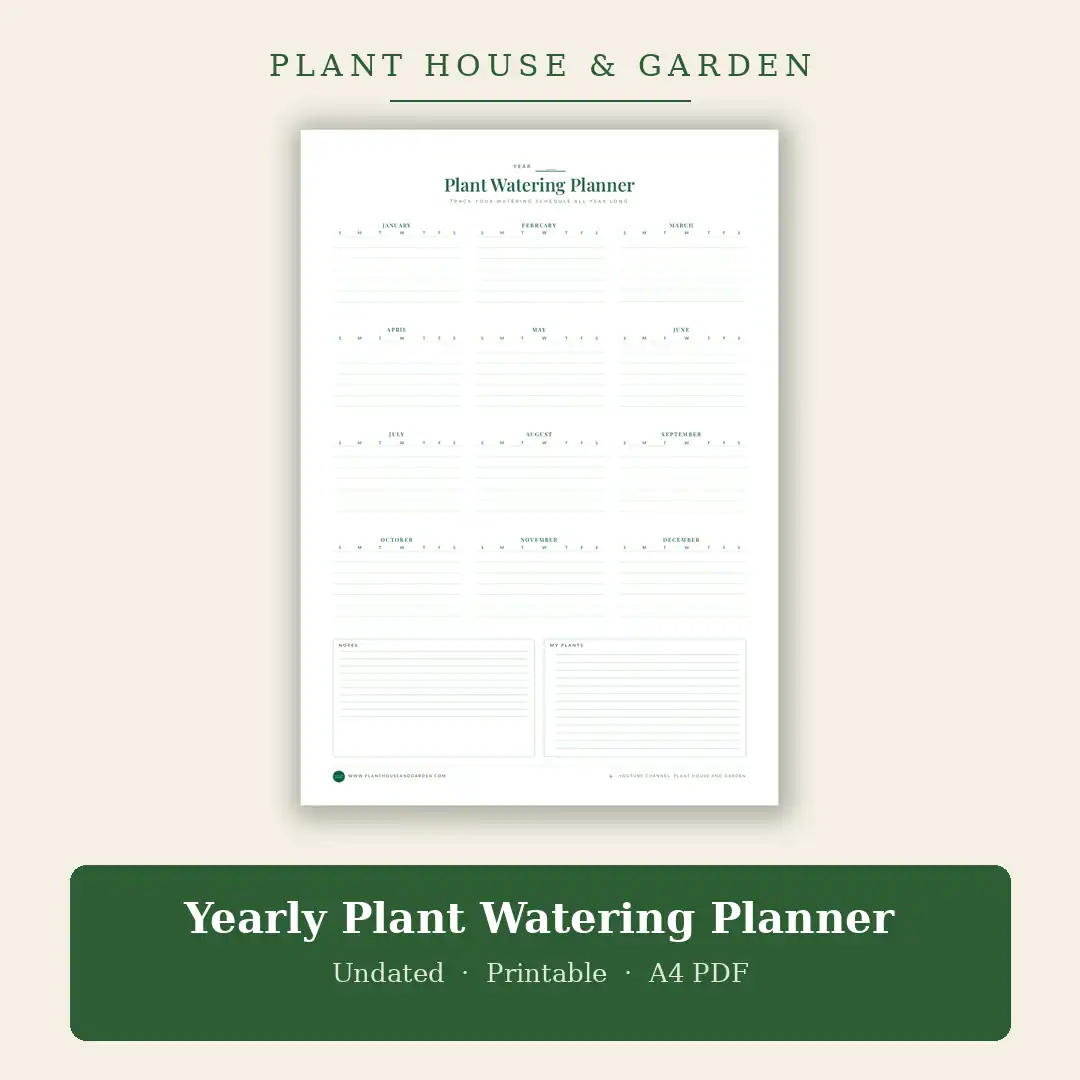Yearly plant watering planner — undated printable A4 PDF cover