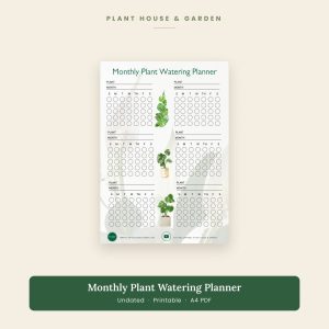 Monthly plant watering planner, undated printable A4 PDF tracker