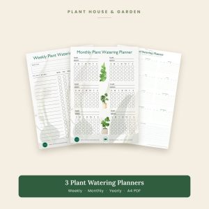 3 plant watering planners bundle, weekly monthly and yearly printable A4 PDF
