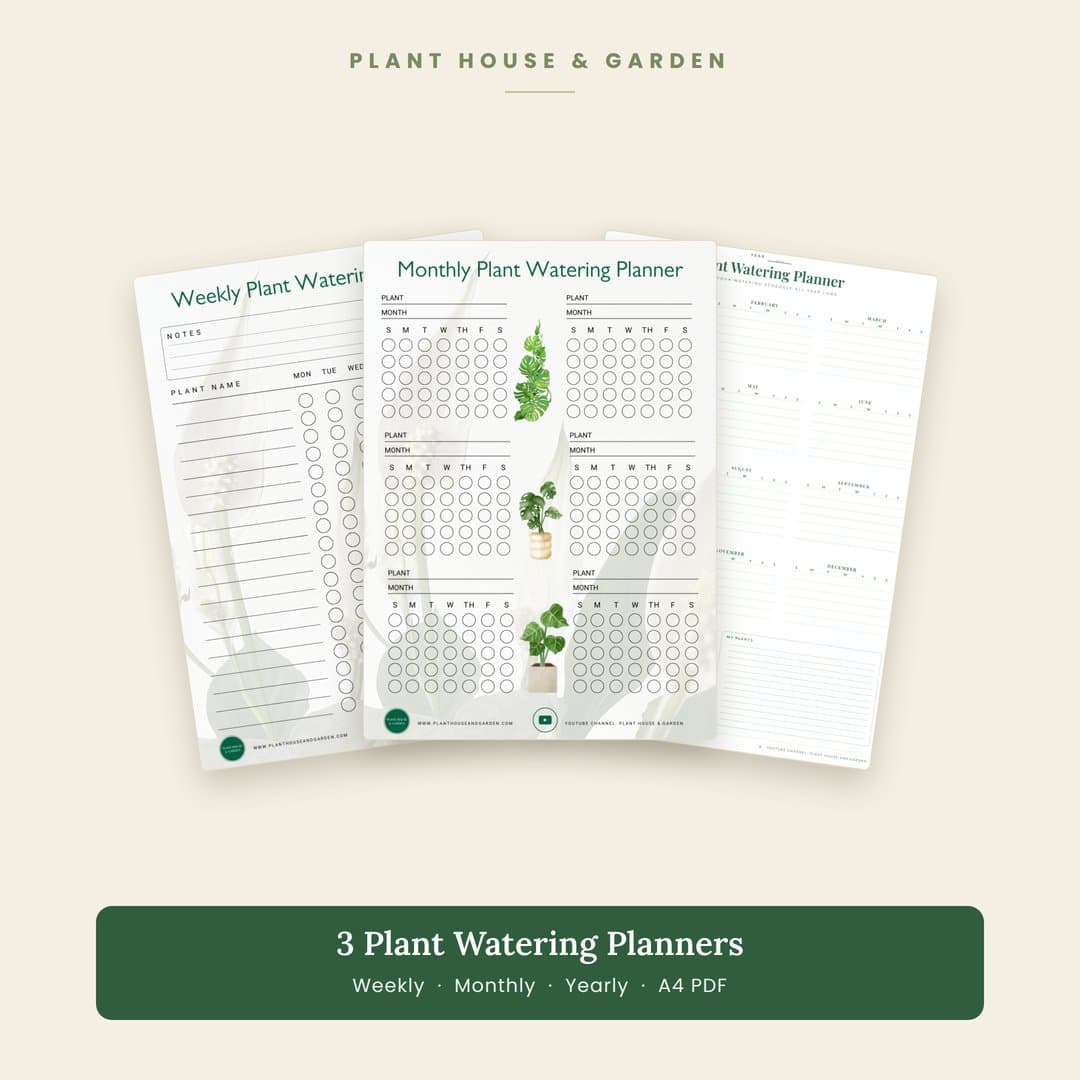 3 plant watering planners bundle, weekly monthly and yearly printable A4 PDF