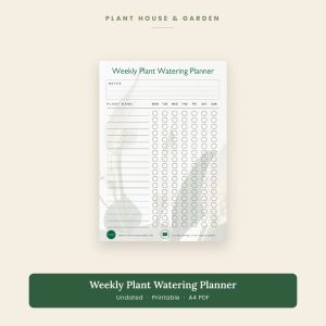 Weekly plant watering planner, undated printable A4 PDF tracker