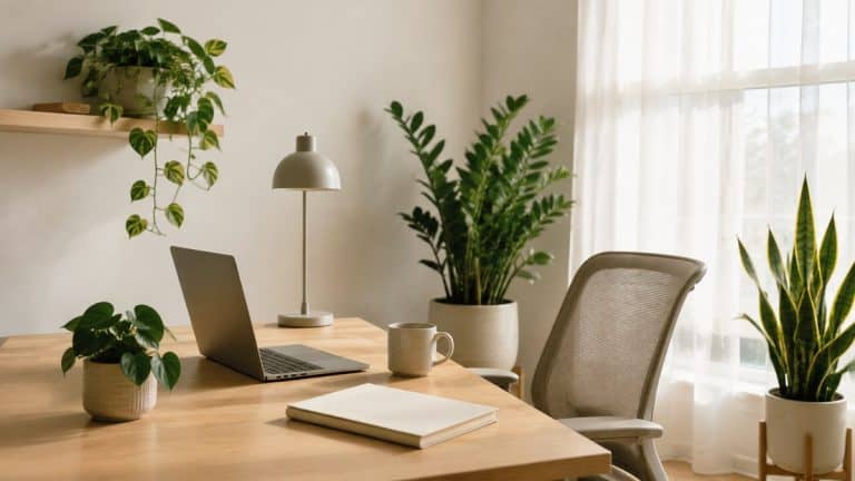 office plants: low-light desk plants styled on a work desk